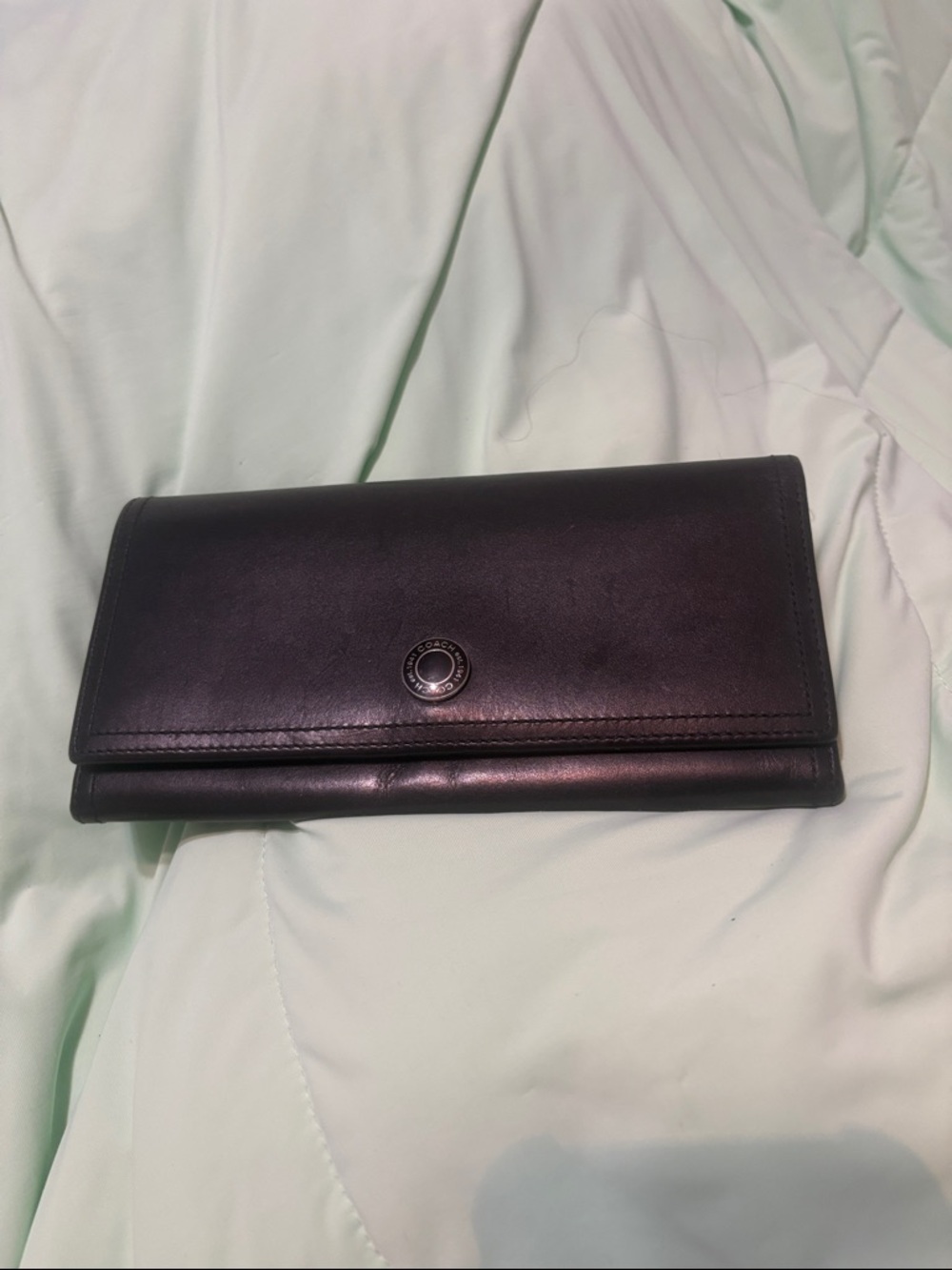 Coach Black Leather Buckle Envelope Wallet with Snap Logo Vintage/RARE